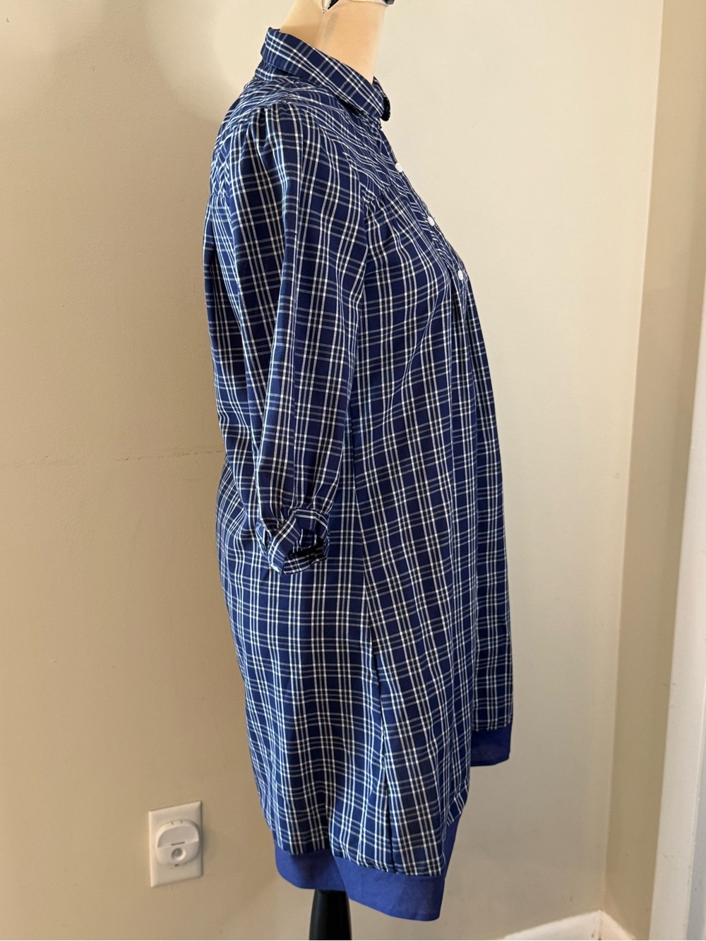 Silence + Noise western midi dress blue white plaid SZ SM - Picture 2 of 12